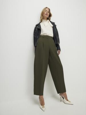 Green Draped Barrel Leg Trousers