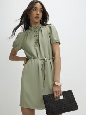 Green Frill Trim Mini Dress