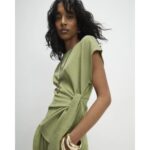 Green Short Sleeve Textured Twist Front Top
