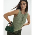 Green Sleeveless Asymmetric Knit Vest Top