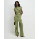 Green Textured Wide Leg Trousers