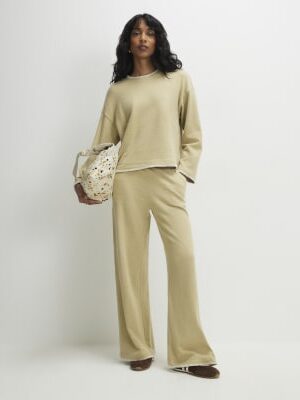 Green Whipstitch Cosy Wide Leg Trousers