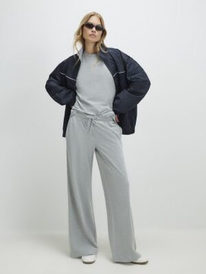 Grey Drawstring Wide Leg Joggers