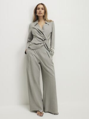 Grey Elasticated Wide Leg Trousers