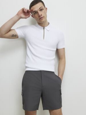Grey Skinny Fit Cargo Shorts