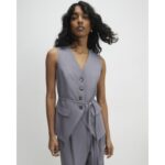 Grey Sleeveless Tie Detail Waistcoat
