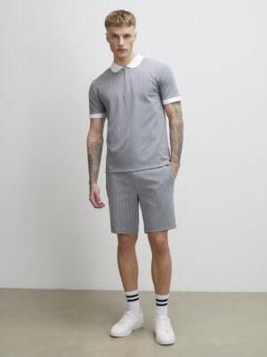 Grey Slim Fit Pinstripe Shorts