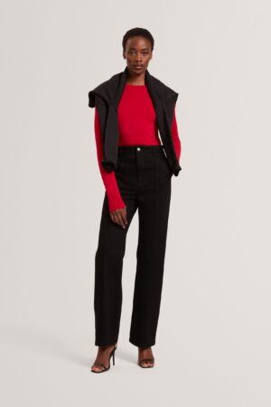 High Waisted Pintuck Flared Jeans