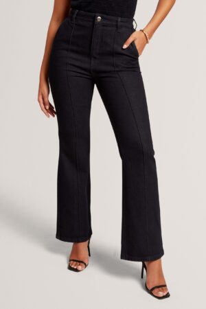 High Waisted Pintuck Flared Jeans