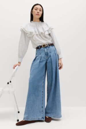 High Waisted Pleated Palazzo Jeans