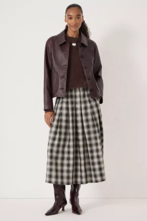 HUSH Ivy Check Pleat Midi Skirt, Multi