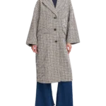 ICHI Emmalu Check Kimono Sleeve Coat, Dark Navy/Multi