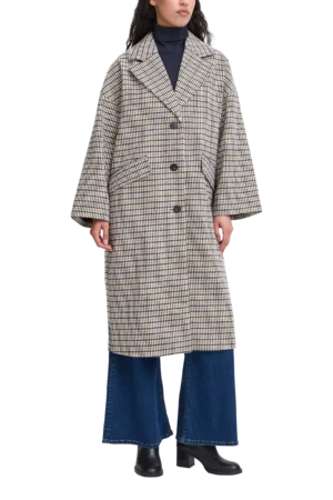 ICHI Emmalu Check Kimono Sleeve Coat, Dark Navy/Multi