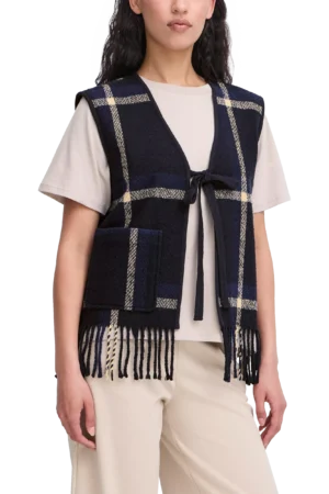 ICHI Foniza Sleeveless Checked Gilet, Patriot Blue