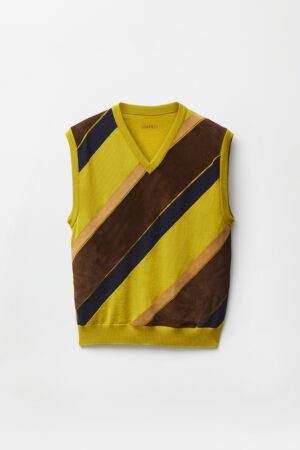Intarsia-Wool & Leather Patchwork Vest