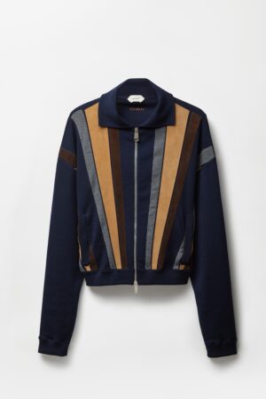 Intarsia-Wool & Leather Patchwork Zip Sweatshirt