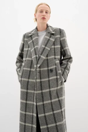 InWear Yania Check Wool Blend Coat, Black/White