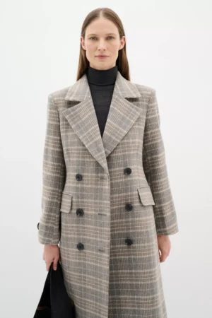 InWear Yoh Check Wool Blend Coat, Neutral/Multi