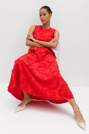Jacquard Midaxi Waisted Dress