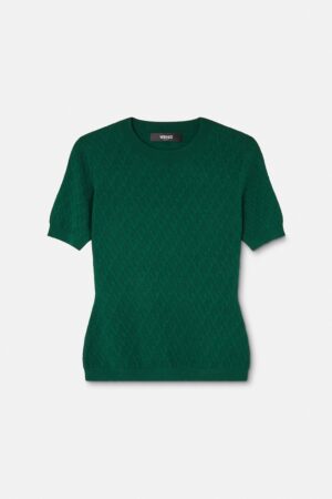 Jacquard Stretch Viscose Fitted Knit T-Shirt