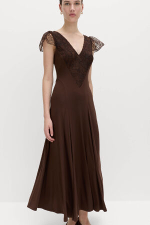 Jersey V-Neck Lace Panel Midaxi Column Dress