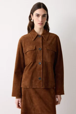 Jigsaw Patch Pocket Pure Suede Utility Jacket, Tan