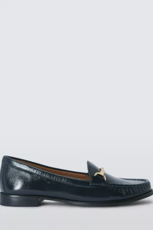 John Lewis Augusta Wide Fit Leather Snaffle Trim Moccasins, Navy