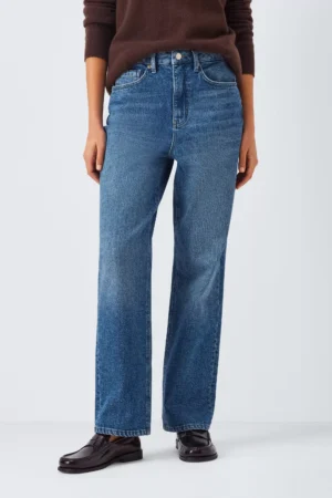 John Lewis Mid Rise Straight Jeans, Mid Blue