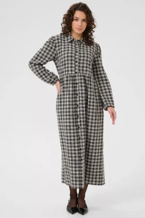 KAFFE Elna Check Shirt Dress, Black/Multi
