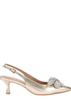 KG Kurt Geiger Tilly Bow Gem Kitten Heel Court Shoes, Gold