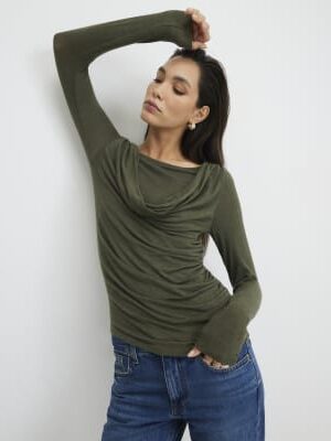 Khaki Long Sleeve Drape Layered Top