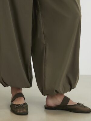 Khaki Mesh Backless Ballet Pumps