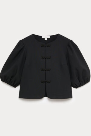 Knot Button Detail Puff Sleeve Top