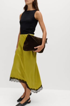 Lace Detail Asymmetric Midi Slip Skirt