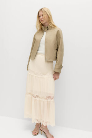 Lace Insert Midi Tiered Skirt