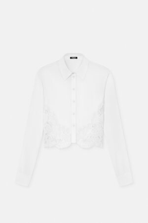 Lace-Trim Cotton-Poplin Shirt