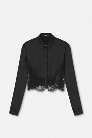 Lace-Trim Satin Crop Shirt