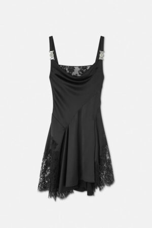 Lace-Trim Satin Mini Dress