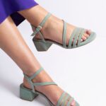 Leather Ankle Strap Block Heel Sandals
