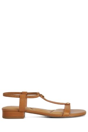 Leather Ankle Strap T Bar Block Heel Sandals