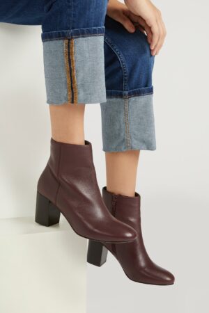 Leather Block Heel Ankle Boots