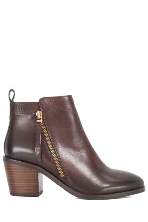 Leather Block Heel Ankle Boots