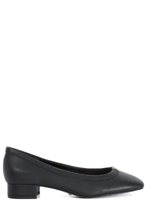 Leather Block Heel Court Shoes