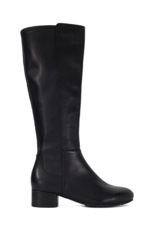 Leather Block Heel Knee High Boots