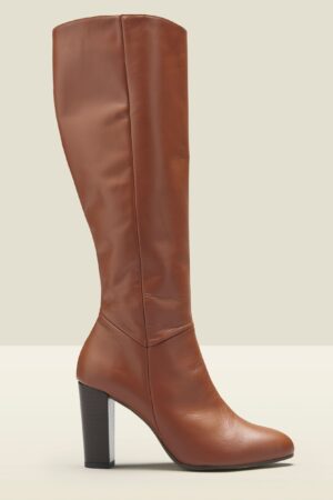 Leather Block Heel Knee High Boots