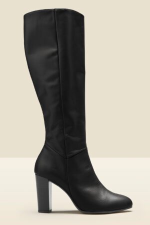 Leather Block Heel Knee High Boots