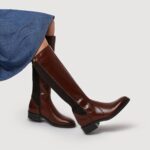 Leather Block Heel Knee High Boots