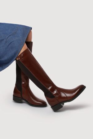 Leather Block Heel Knee High Boots