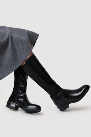 Leather Block Heel Knee High Boots