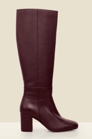 Leather Block Heel Knee High Boots